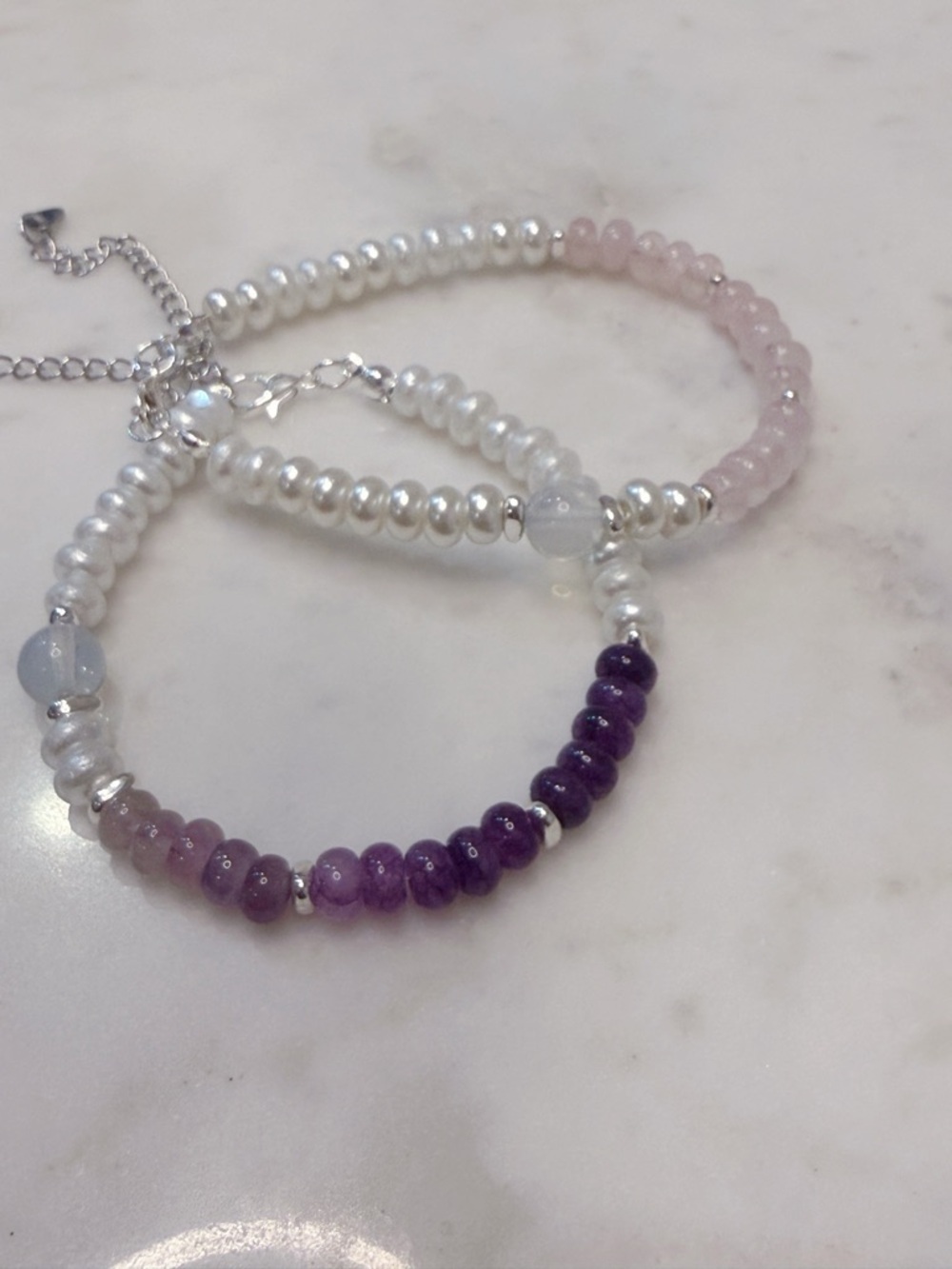 Handmade Pearl & Gemstone Beaded Bracelet - Pink, Purple, White